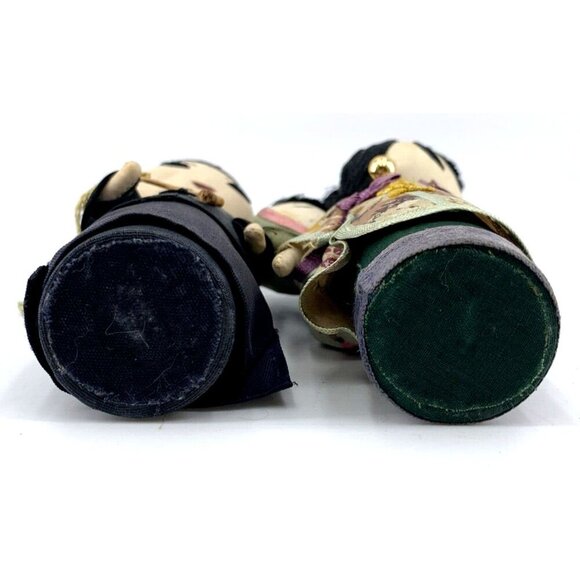 Asian Hand Made Folk Art Doll Family Wood Silk Cloth 6" Lot of 2 Vintage - Picture 11 of 11